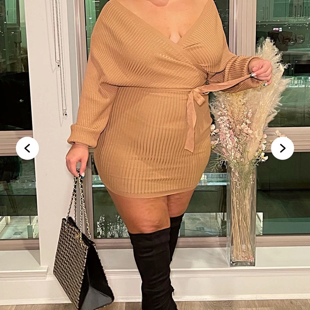 Set‎ of 2 Elegant Tan Ribbed Knit Dresses Fashion Nova